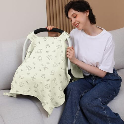 100% Muslin Cotton Car Seat Cover Baby, Carseat Canopy Cover, Universal Fit Stroller Covers for Boys and Girls (Cute Elephant) - color: cute elephant