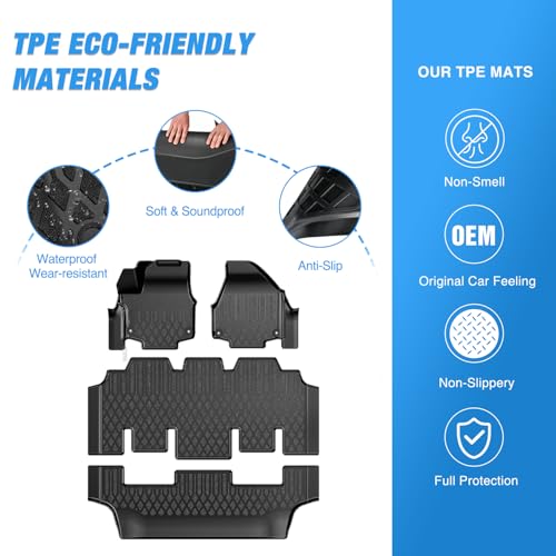 Nilight TPE Floor Mats for Chrysler Pacifica 2017 2018 2019 2020 2021 2022 2023 2024 2025 2026 (Not Hybrid) All Weather Custom Fit Heavy Duty Floor Liners - color: 2017-2026 Chrysler Pacifica