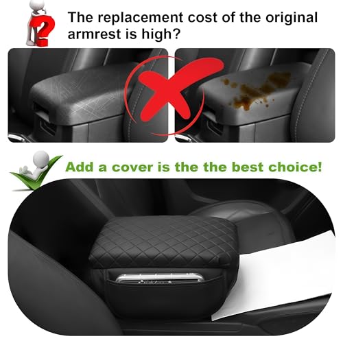 Armrest Cover for Toyota Tacoma Center Console Pad with Organizer Storage Pockets, Black Faux Leather Arm Rest Lid Protector Cushion Interior Accessories (2016-2023)