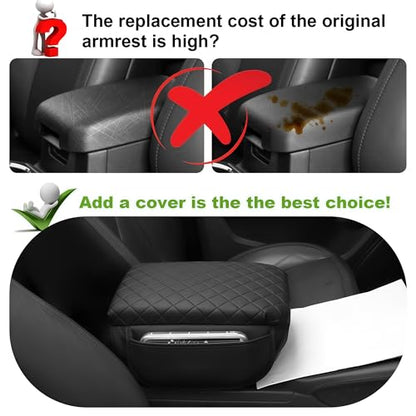 Armrest Cover for Toyota Tacoma Center Console Pad with Organizer Storage Pockets, Black Faux Leather Arm Rest Lid Protector Cushion Interior Accessories (2016-2023)
