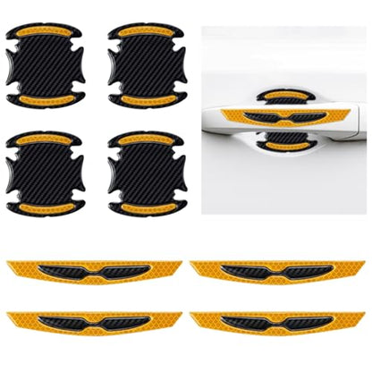 BDZMC 8PCS Car Door Handle Protector Stickers, 3D Carbon Fiber Paint Guard Cover, Outdoor Safety Warning Reflective Protective Films, Car Door Handle Scratch Protector for Most Cars (Yellow)