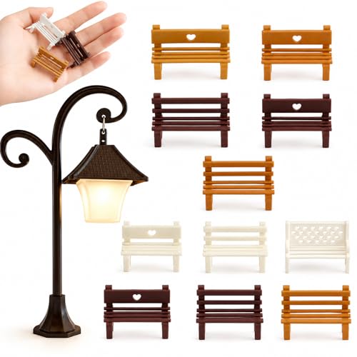12 Pcs Miniature Bench Set, Small Park Bench Model Accessories for DIY Diorama, Architectural Models, Terrarium Decor, Micro Landscape and Miniature Scene Display (Black) - color: 12 Bench Set