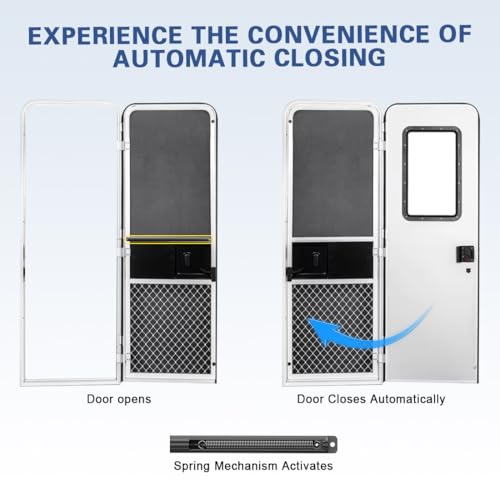 Aluminum Universal RV Screen Door Closer Kit，Automatic Door Protector with Adjustable Tension, Cushioned Closing Camper Screen Doors Spring Closer for RV Camper Travel Trailer