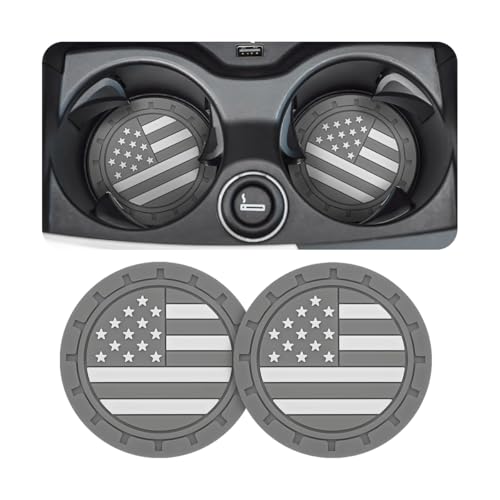 AUCELI 2 Pack Car Cup Holder Coasters, Colored American Flag US Flag Insert Car Cup Coaster, 2.75 Inch Anti Slip Shockproof Embedded Drink Mat, Vehicle Interior Decor Accessories - color: Gray/Flag, size: 2PCS