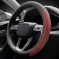 LKWLIKEI Nappa Leather Steering Wheel Cover,Elegant Diamond Checkered Design, Non-Slip wear-Resistant, Enhance Driving Comfort, Suitable for Steering Wheel Diameter 14 1/2‘-15’ Models - color: Black and burgundy