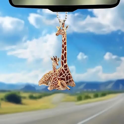 Car Rear View Mirror Pendant, Acrylic Christmas Tree Hanging Ornament, Animal 2D Flat Car Rear View Mirror Charm, Auto Interior Accessories Decoration Presents for Window Wall (Giraffe) - color: Giraffe
