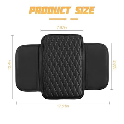 Car Center Console Cover, Leather Vehicle Armrest Seat Box Cushion Pad with Storage Bags, Waterproof Automotive Middle Console Protector, Universal for SUV RV Truck (Brown)