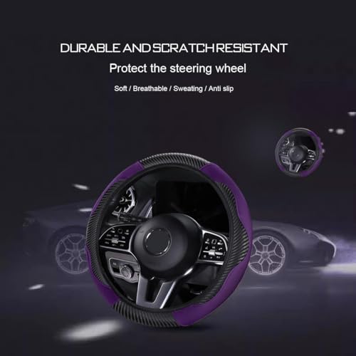 Ultra Fine Carbon Fiber Leather Steering Wheel Cover, Anti Slip and Sun Protective Protect the Steering Wheel, Easy to Install,Universal of 14.5"-15" (Purple) - color: Purple