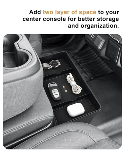 ECOZEN Center Console Tray For 2019-2026 Chevy Silverado/GMC Sierra 1500 & 2020-2026 Silverado/Sierra 2500 HD/3500 HD Accessories - Double Layer Hanging Storage Tray - Only Fit Split-Bench Front Seat - size: 2019-2026 Silverado/Sierra Organizer