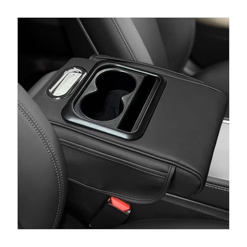 Car Center Console Armrest Pillow, Leather Car Armrest Cushion with Cup Holder & Phone Holder, Universal Armrest Storage Box Protector for Most Vehicles, Car Accessories (Black, Normal) - color: Black, size: Normal