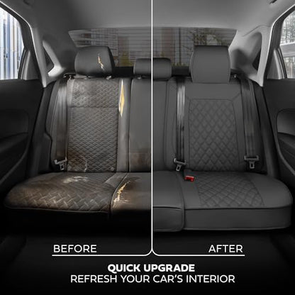 MotorBox Prestige Edition Napa Leather Seat Covers Full Set – Gray Car Seat Covers Front Seats and Back Car Seat Protector, Waterproof and Universal Fit for Most Small to Medium Autos, Trucks & SUVs - color: Charcoal Full Set