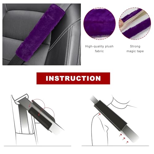 Sun Walker 2PCS Seat Belt Shoulder Pads, Fluffy Soft Plush Auto Seat Belt Pads for Protecting Your Neck & Shoulder, Comfortable Seatbelt Cover Warm Protective Cushion for Most Cars (Purple) - color: Purple