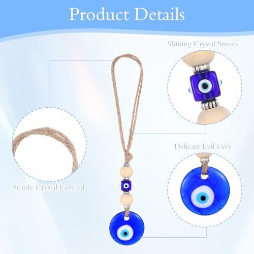 COMNICO Evil Eye Car Hanging Ornament, Classic Blue Evil Eye Beaded Charms Rear View Mirror Pendent Decor Car Accessories for Window Door Wall - style: Wooden beads