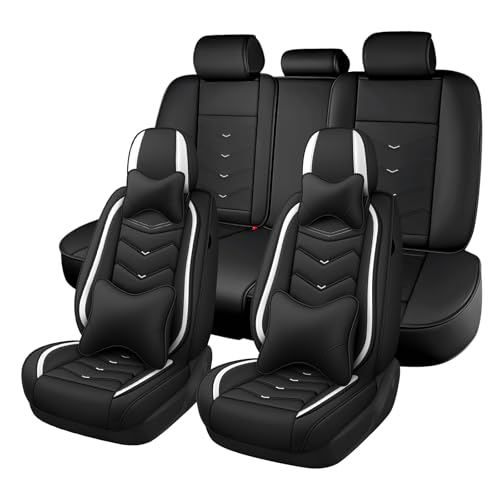 Car Seat Cover for KIA Soul 2010-2025, Seat Covers Full Set,Non-Slip Waterproof seat Cover,Wear-Resistant Nappa Leather car seat Covers. (Luxury 5 Seats/Black White) - color: Black White, size: Luxury 5 Seats