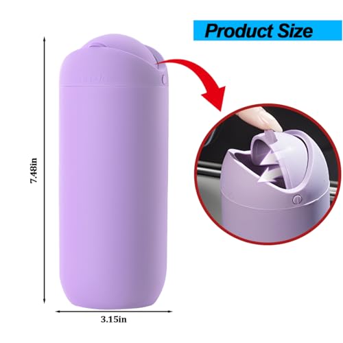 Car Trash Can with Lid, Portable Silicone Vehicle Cup Holder Dustbin Garbage Can, Compact Round Automobile Interior Rubbish Bin Garbage Container, Universal for RV Truck SUV (Purple) - color: Purple
