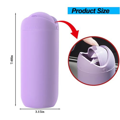 Car Trash Can with Lid, Portable Silicone Vehicle Cup Holder Dustbin Garbage Can, Compact Round Automobile Interior Rubbish Bin Garbage Container, Universal for RV Truck SUV (Purple) - color: Purple