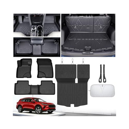 Floor Mats for Ford Escape 2020-2023 2024 2025 2026 (Not for Hybrid), All Weather Protection Custom Floor Mats Trunk Cargo and Car Windshield Cover Set for Car Accessories,Car Floor Liners Set