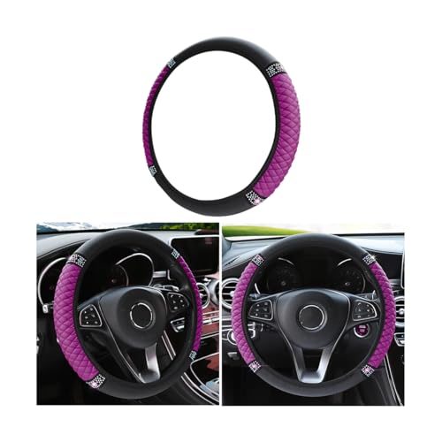 Bling Soft Leather Steering Wheel Cover, 15 Inch Colorful Rhinestones Auto Elastic Steering Wheel Protector, Sparkly Crystal Diamond for Women Girls, Car Accessories for Most Cars (Purple) - color: Purple