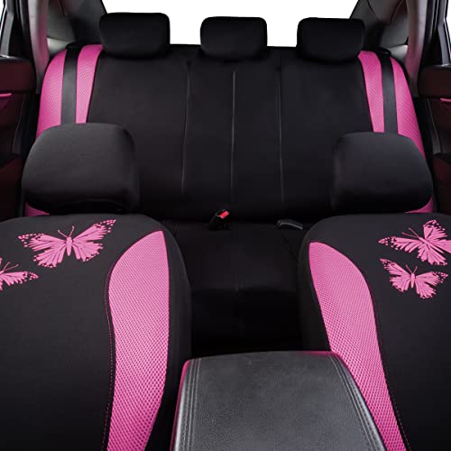 Flying Banner Butterfly car seat Covers ful Set Fashion Universal Lady Woman Female Rear Bench Split Colorized (Full Set, Pink) - color: Pink, size: Full set