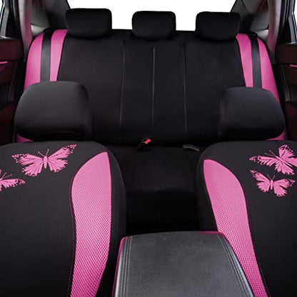 Flying Banner Butterfly car seat Covers ful Set Fashion Universal Lady Woman Female Rear Bench Split Colorized (Full Set, Pink) - color: Pink, size: Full set