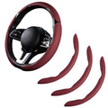Car Steering Wheel Cover Leather Snap On 3Pcs Set Non-Slip Protector Wrap Steering Wheel Accessories 14.5-15 inch Universal Wine Red - color: Wine Red
