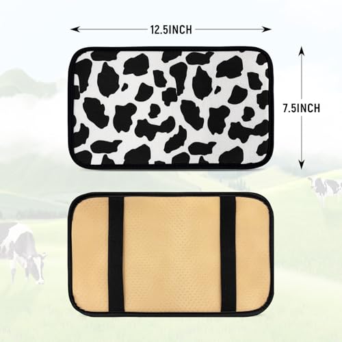 SuperKaKa Car Cow Print Armrest Cover-Cute Center Console Mat Cars Interior Accessories for Women Men,Protection Pad Fit Most Auto,Vehicle, SUV, Truck Arm Rest Box (Cow, Black)