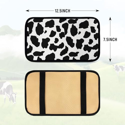 SuperKaKa Car Cow Print Armrest Cover-Cute Center Console Mat Cars Interior Accessories for Women Men,Protection Pad Fit Most Auto,Vehicle, SUV, Truck Arm Rest Box (Cow, Black)
