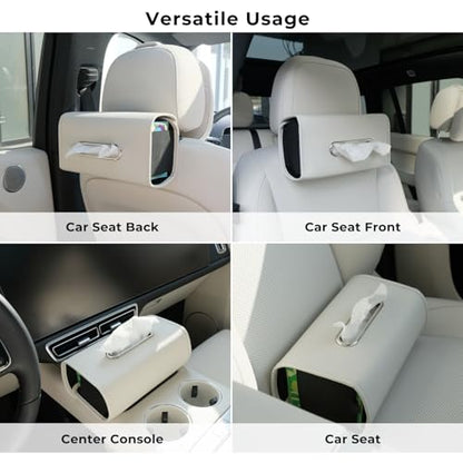 Premium PU Leather Car Tissue Holder, Classic Style, Rectangular, Black - color: Black