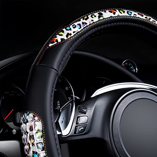 Flying Banner car Steering Wheel Cover Gel Massage Velvet Cool Warm Universal Size 15 inches SUV Truck Anti Slip Odorless Summer Winter (Black Leopard, Gel Massage) - color: Black Leopard