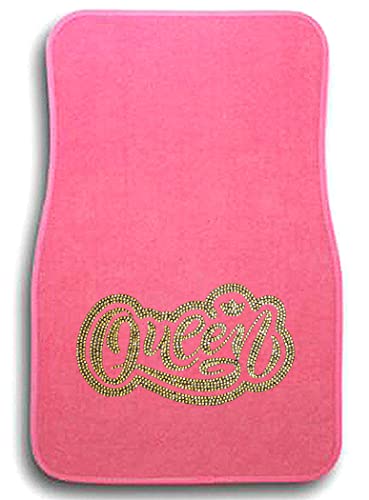 Universal Fit Pink Car Carpet Floor Mats Queen Crystal Bling Rhinestone-Studded Front Rear 4 Piece Full Set (Queen Gold-Pink) - color: Queen Gold-Pink