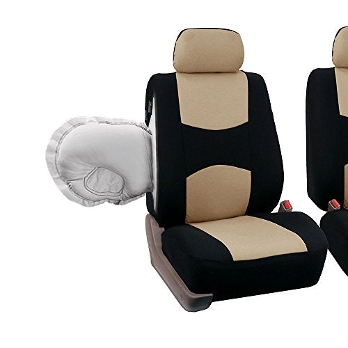 FH Group Full Set Cloth Car Seat Covers - Universal Fit, Low Back Front Seat Covers, Airbag Compatible, Split Bench Rear Seat, Washable Seat Cover for SUV, Sedan, Van, Beige - color: Beige, style: Full Set