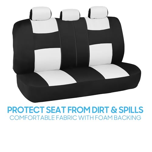 BDK PolyPro Car Seat Covers Full Set in White on Black, Front and Rear Split Bench Seat Covers for Cars, Easy to Install Car Seats Cover Set and Accessories for Auto Trucks Van SUV - White - color: White