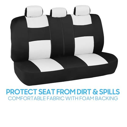 BDK PolyPro Car Seat Covers Full Set in White on Black, Front and Rear Split Bench Seat Covers for Cars, Easy to Install Car Seats Cover Set and Accessories for Auto Trucks Van SUV - White - color: White