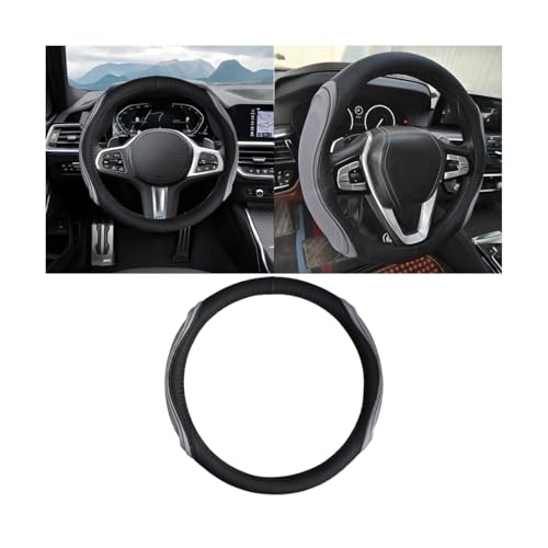 15 Inch Car Leather Steering Wheel Cover, Automotive Accessories Elastic Breathable Anti-Slip Soft Wheel Protector Fits Men and Women, Suitable for SUVs, Trucks, Vehicles and RVs (Gray-1) - color: Style2-Gray
