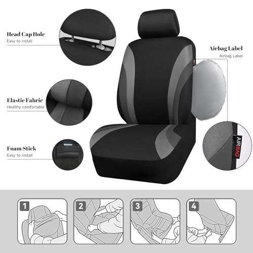 CAR PASS Line Rider Sporty Front Seat Covers,Gray Car Seat Covers Two Front Seats Only, Airbag Compatible,Universal Fit Sedans,Cars,Vans,SUV,Truck(Black and Gray)