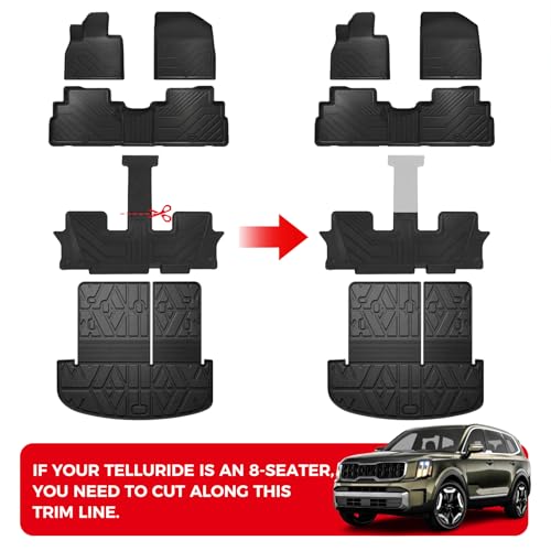 TPE Floor Mats Set for Kia Telluride 2025 2024 2023 2022 2021 2020, All Weather TPE Custom Fit Floor Liners & Cargo Liner & Backrest Mats (Fit 7/8 Seats) - size: 2.For Kia Telluride|20-25