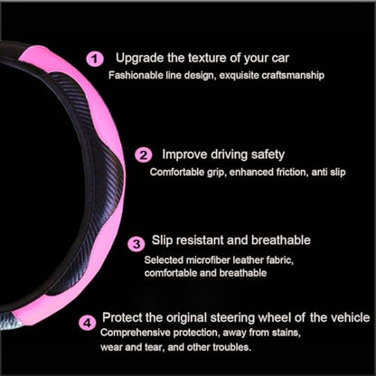 Ultra Fine Carbon Fiber Leather Steering Wheel Cover, Anti Slip and Sun Protective Protect the Steering Wheel, Easy to Install,Universal of 14.5"-15" (Pink) - color: Pink