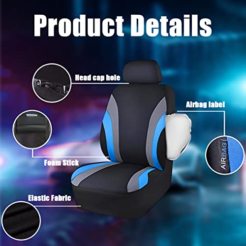 Car Seat Covers Full Set, Breathable Front and Rear Seat Covers with 2mm Composite Sponge Inside, Premium Cloth Automotive Seat Cushion Protectors Covers for Most Cars (Blue) - color: Blue