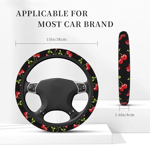 Cherry Hearts Red Steering Wheel Cover Cherry Hearts Red Steering Wheel Cover Car Women Breathable Universal for 14-15 Inch Anti-Slip 2 Pieces Car Coasters for Men Women - color: 1-Cherry Hearts