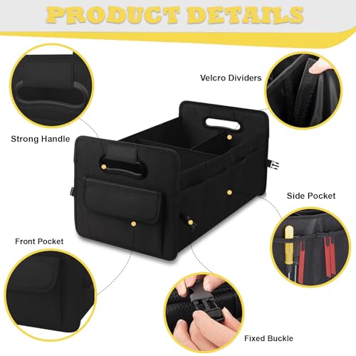 Car Trunk Organizer, Car Organizers and Storage Collapsible Multi Compartment Container Box, Adjustable Car Accessories for SUV Sedan Truck, Large Size, Black - color: Black, size: Large