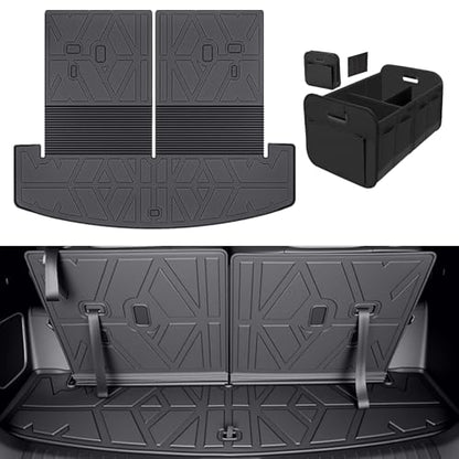 Cargo Trunk Mat with Backrest Mats for Hyundai Santa Fe 2024 2025 2026,All Weather Protection TPE Heavy Duty Cargo Liner Santa Fe Accessories,Black - size: Hyundai Santa Fe 2024-2026