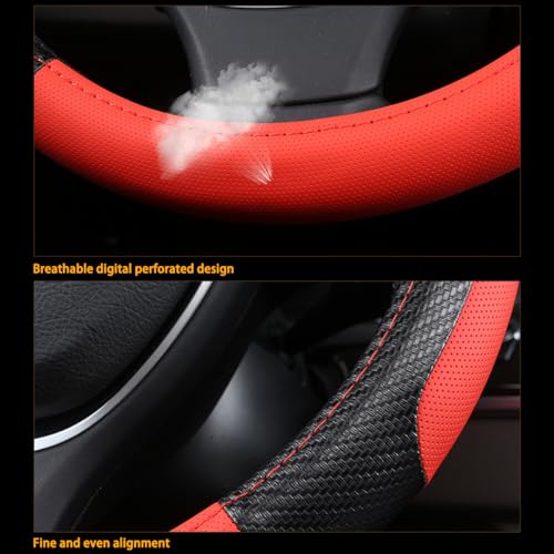 zipelo Elastic Stretch Steering Wheel Cover, Microfiber Breathable Ice Silk, Universal 15 Inch Anti-Slip Car Steering Wheel Protector, Warm in Winter and Cool in Summer for Women (Style1-Red) - color: Style1-Red