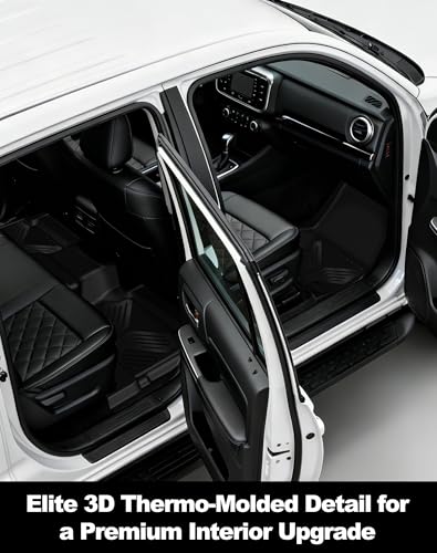 Premium Color TPE Floor Mats for Toyota Tacoma 2024 2025 2026 Double Cab Auto Tran (Not fit Hybrid) | Carbon Fiber Wing Design | All-Weather Floor Liners TRD/SR/SR5/limited 1st&2nd Row Mats