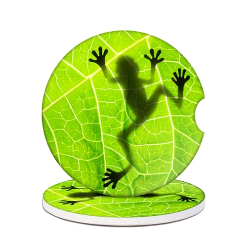 2 Pack Car Cup Holder Coasters - Frog Shadow Absorbent Ceramic Coaster, Car Coasters for Cup Holders, Car Interior Accessories for Women Men - color: Frog Silhouette