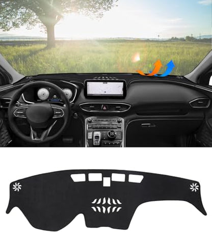 BIBLOZ Dash Cover for Hyundai Santa Fe 2019-2023 Accessories Black Flannel Dashboard Cover Mat Car Dashboard UV Sun Protection - size: 2019-2023 Santa Fe