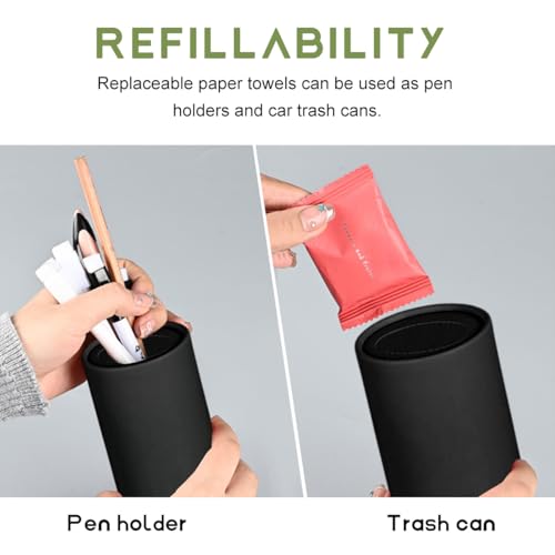 4 PCS Car Tissue Holder, Quick Convenient Refill Cylinder Facial Tissue Holder, Travel Tissues Box Round Container Suitable for Car Cup Holder, Universal Car Accessories (Black)