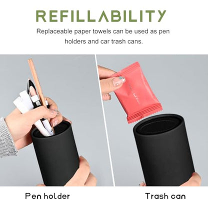 4 PCS Car Tissue Holder, Quick Convenient Refill Cylinder Facial Tissue Holder, Travel Tissues Box Round Container Suitable for Car Cup Holder, Universal Car Accessories (Black)
