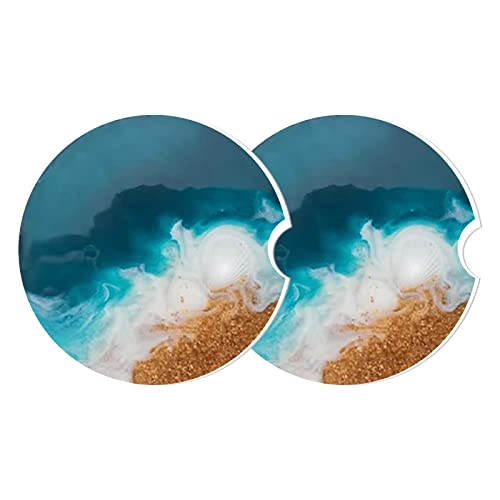 Car Cup Holder Coaster, Absorbent Ceramic Coasters for Drinks 2 Pack, Auto Cup Holder Accessories for Men/Women Gift (Blue Ocean) - color: Blue Ocean