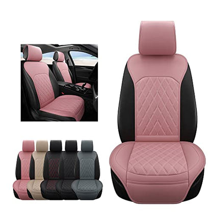 Universal Front Leather Car Seat Covers Pink 2 Pcs Luxury Seat Covers, Anti-Slip Waterproof Auto Driver Cushions Fit SUV Pickup Van Sedan, Chevy Silverado GMC Sierra Dodge Ram Tacoma Ford - color: Pink-FRONT PAIR