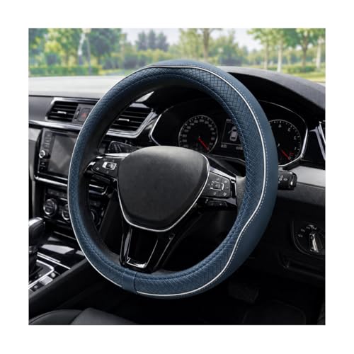 Car Steering Wheel Cover, 15 Inch Anti-Slip Breathable Leather Auto Steering Wheel Protector, Full Surround Soft Steering Wheel Cover for Men Women, Car Interior Accessories (Blue & White) - color: Blue & White